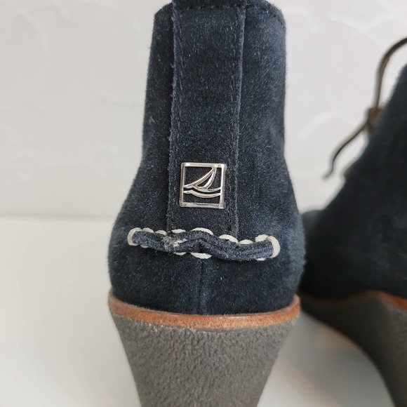 Sperry Womens Boots Size‎ 6.5 Black Suede Round Toe Lace Up Wedge Heels - Picture 3 of 9